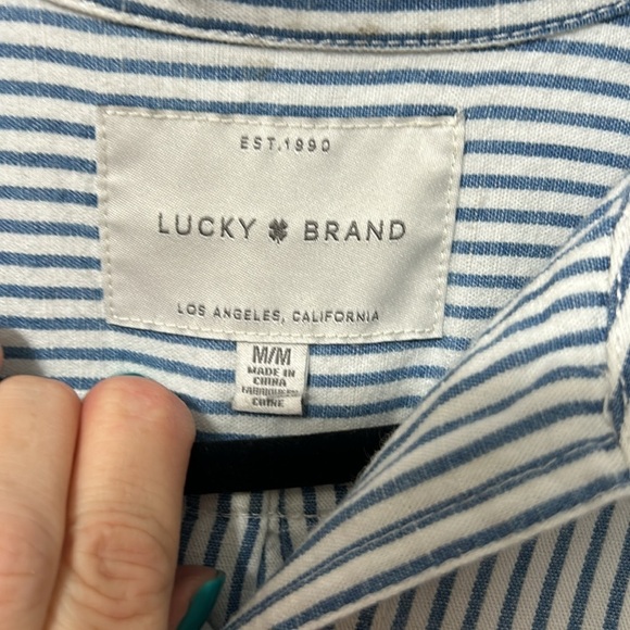 Lucky Brand Womens Button Up Drawstring Dress 3/4 Sleeve in Thackery Stripe M - Picture 5 of 8